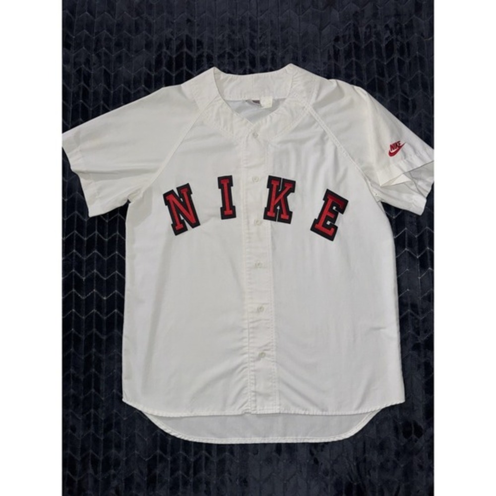 Vintage Nike White Embroidered Baseball Jersey Short Sleeve Button Up